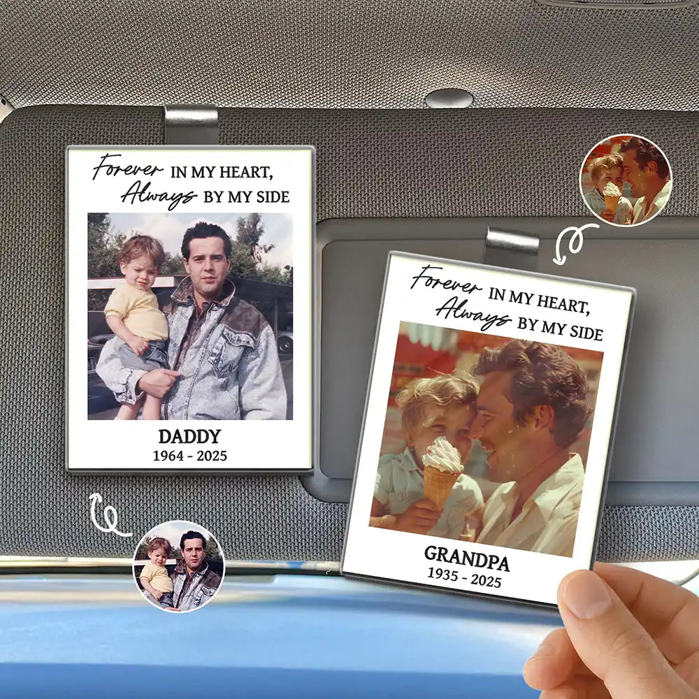 Sad, Memorial, Dog Lovers, Cat Lovers, Pet Lovers, Family, Parents, Gift For Grandparents - Custom Photo Forever In My Heart Memorial - Personalized Custom Shaped Acrylic Car Visor Clip