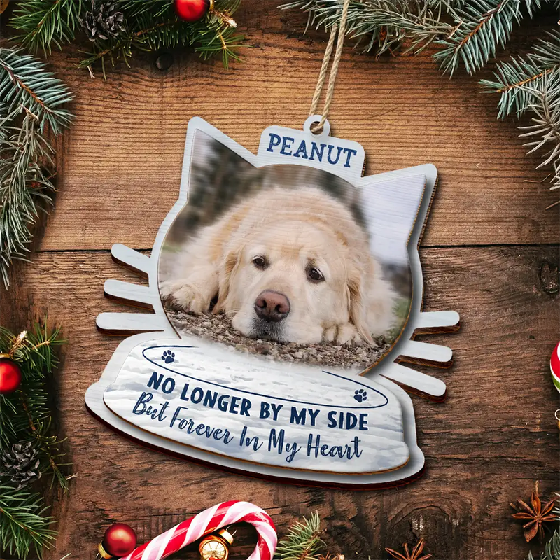 Sentimental,Christmas,Custom Photo,Pet Lovers,Memorial,Upload Full Photo - Custom Photo Forever In My Heart Pet Memorial - Personalized 2-Layered Wooden Ornament
