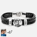 Gift For Father, Parents, Gift For Mother, New Dad, Happy, Gift For Husband - Custom Photo Forever Love Dad Mom Children Family - Personalized Leather Braided Bracelet