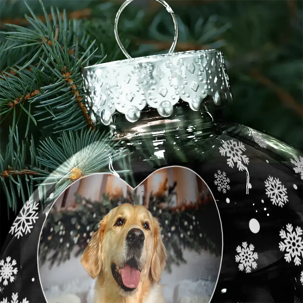 Sad,Memorial,Dog Lovers,Pet Lovers,Cat Lovers,Christmas - Custom Photo Forever Loved Memorial Dog Cat - Personalized Ball Ornament