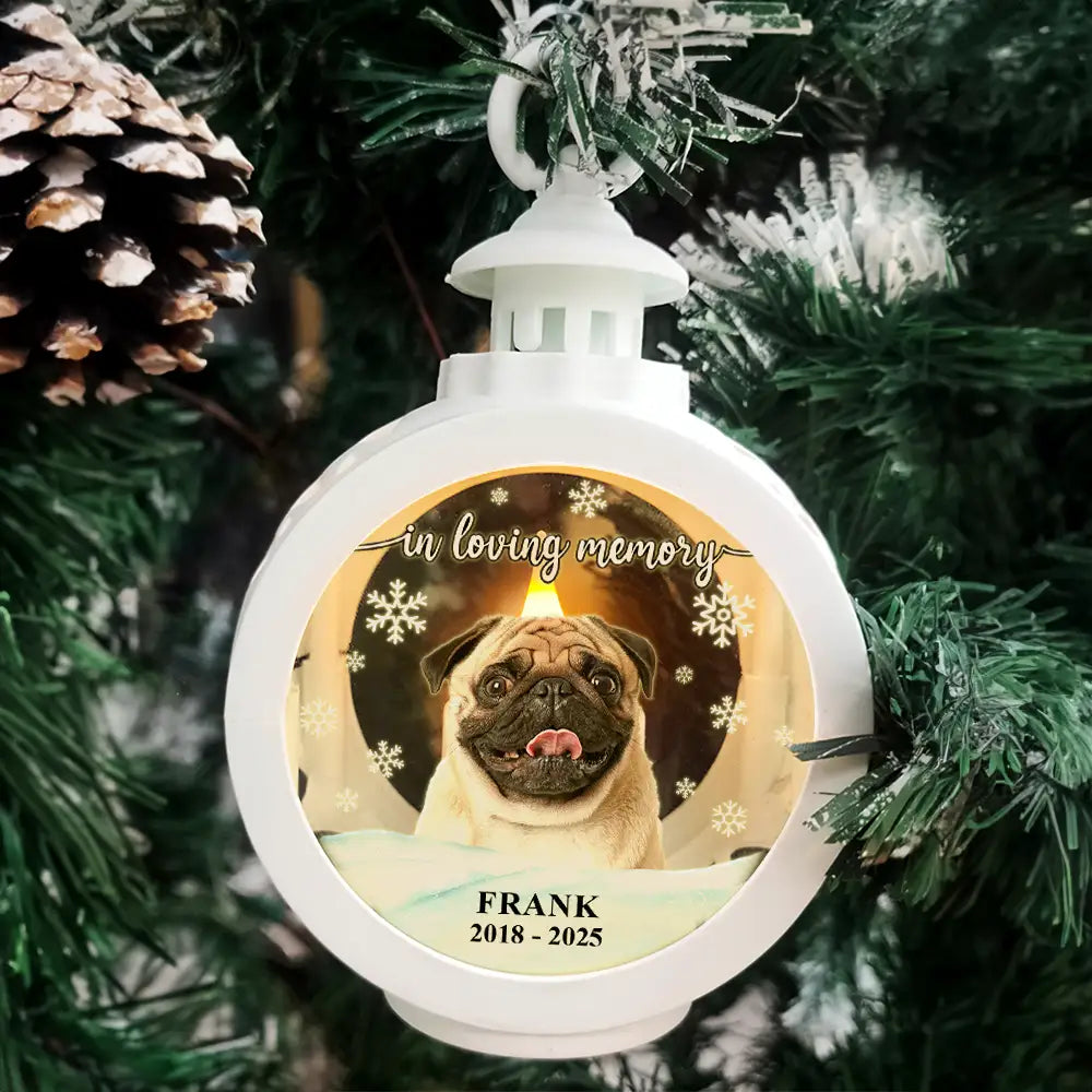 Sad,Memorial,Dog Lovers,Pet Lovers,Cat Lovers,Christmas - Custom Photo Forever Loved Memorial Dog Cat - Personalized Candlelight Lantern Ornament