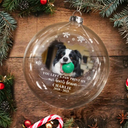 Sad, Memorial, Christmas, Dog Lovers, Pet Lovers, Cat Lovers - Custom Photo Forever Loved Memorial Dog Cat - Personalized Clear Flat Ball Ornament