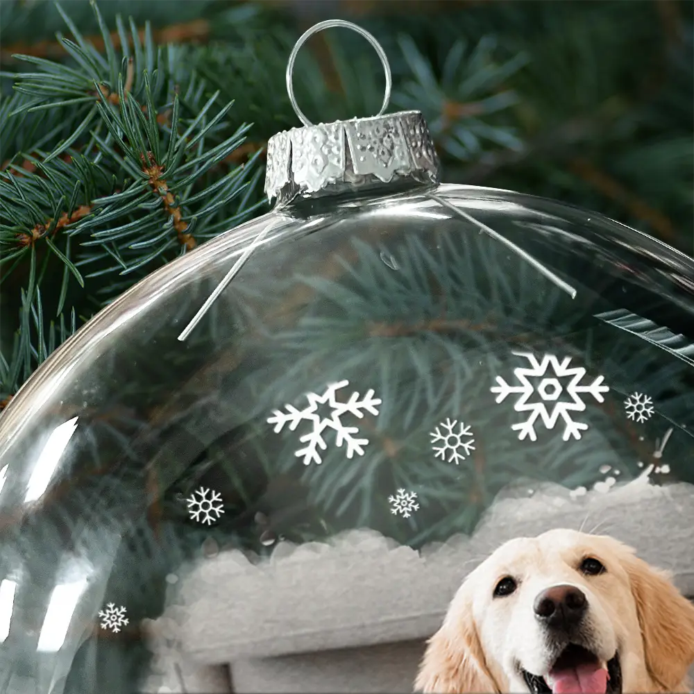 Sad, Memorial, Christmas, Dog Lovers, Pet Lovers, Cat Lovers - Custom Photo Forever Loved Memorial Dog Cat - Personalized Clear Flat Ball Ornament