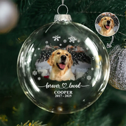 Sad, Memorial, Christmas, Dog Lovers, Pet Lovers, Cat Lovers - Custom Photo Forever Loved Memorial Dog Cat - Personalized Clear Flat Ball Ornament