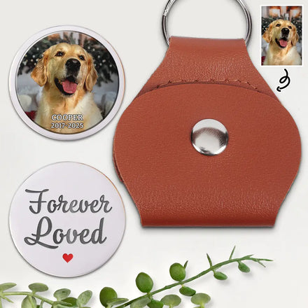 Custom Photo Forever Loved Memorial Dog Cat - Personalized Leather Pocket Hug
