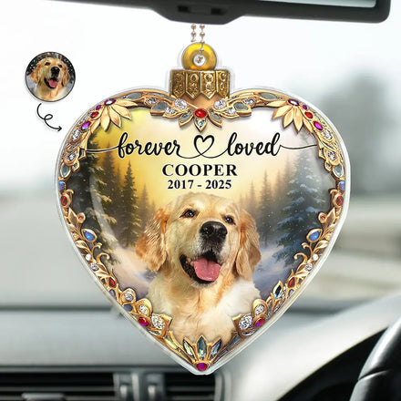 Custom Photo Forever Loved Memorial Dog Cat Family 3D Effect - Personalized Acrylic Car Hanger