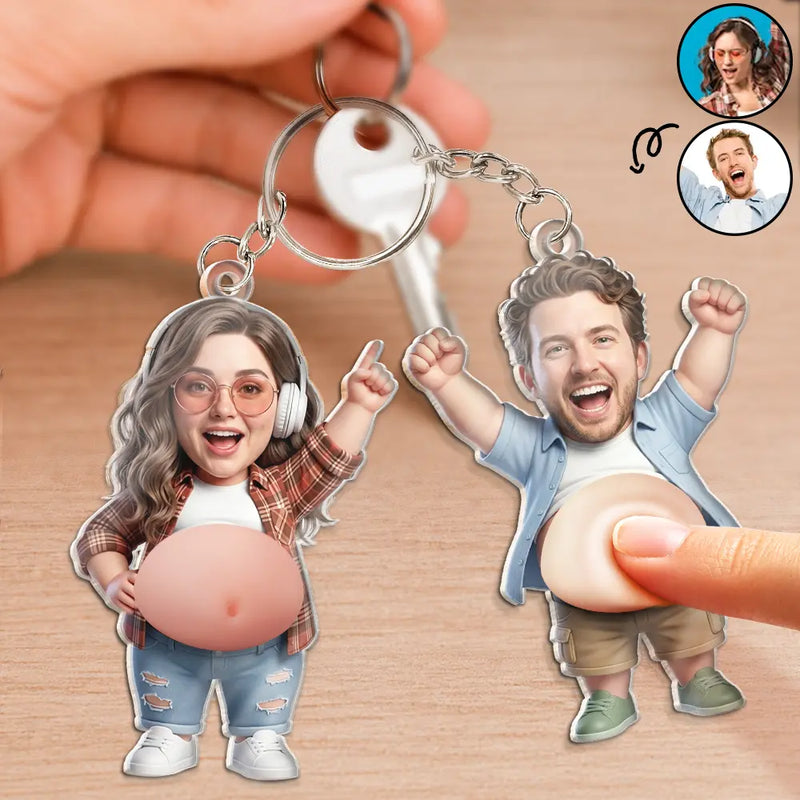 Custom Photo,Art Design,Family,Humorous,Photo - Belly FreeStyle Pose Figure - Custom Photo Funny Belly Character Family Member - Personalized Squishy Acrylic Keychain