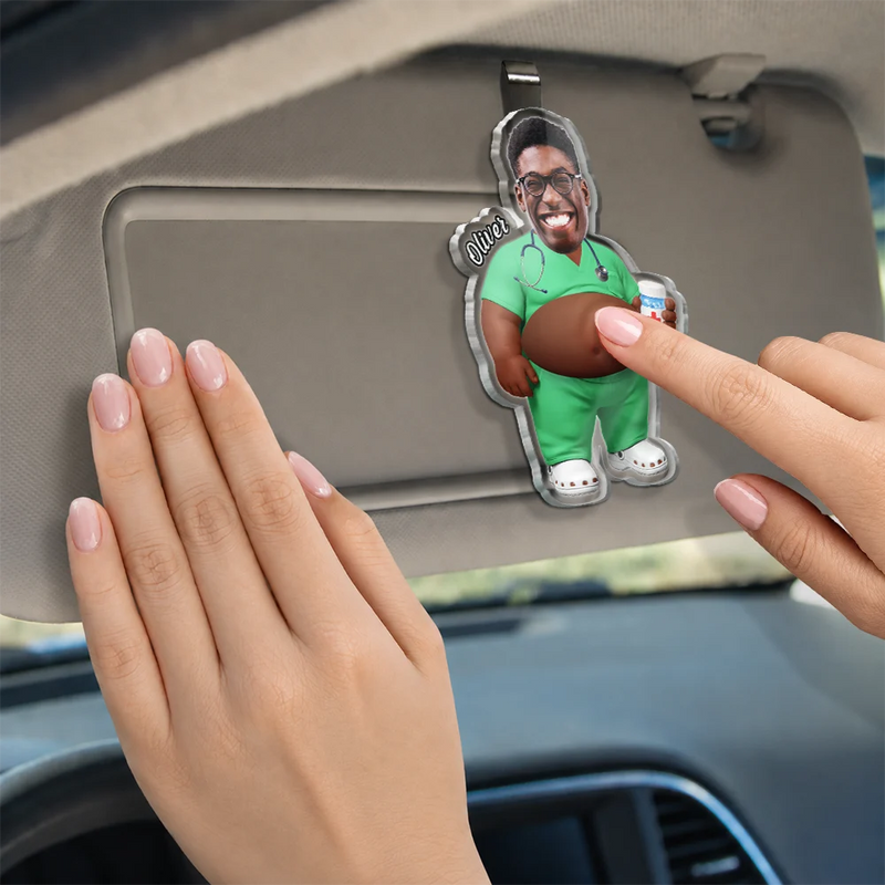 Custom Photo Funny Belly Healthcare Heroes - Personalized Squishy Acrylic Car Visor Clip
