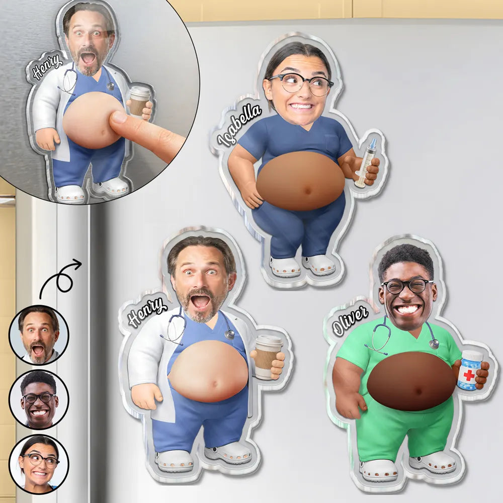 Custom Photo Funny Belly Healthcare Heroes - Personalized Squishy Acrylic Fridge Magnet