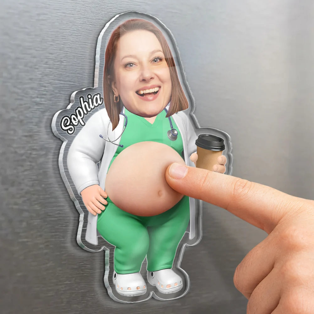 Custom Photo, Nurse, Humorous, Cut-Face Photo - Custom Photo Funny Belly Healthcare Heroes - Personalized Squishy Acrylic Fridge Magnet