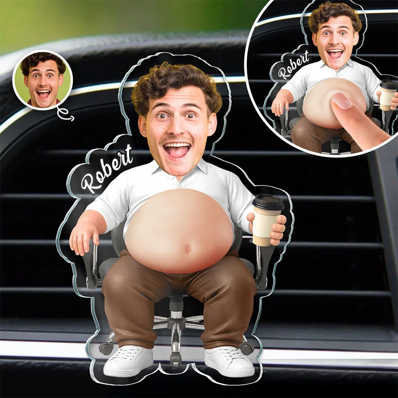 Gift For Boss,Humorous,Custom Photo,Cut-Face Photo - Custom Photo Funny Belly Office Squad - Personalized Squishy Acrylic Car Vent Clip