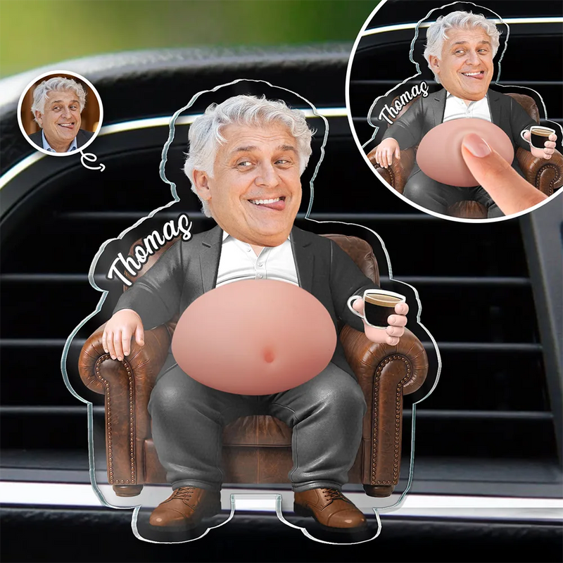 Gift For Boss,Humorous,Custom Photo,Cut-Face Photo - Custom Photo Funny Belly Office Squad - Personalized Squishy Acrylic Car Vent Clip