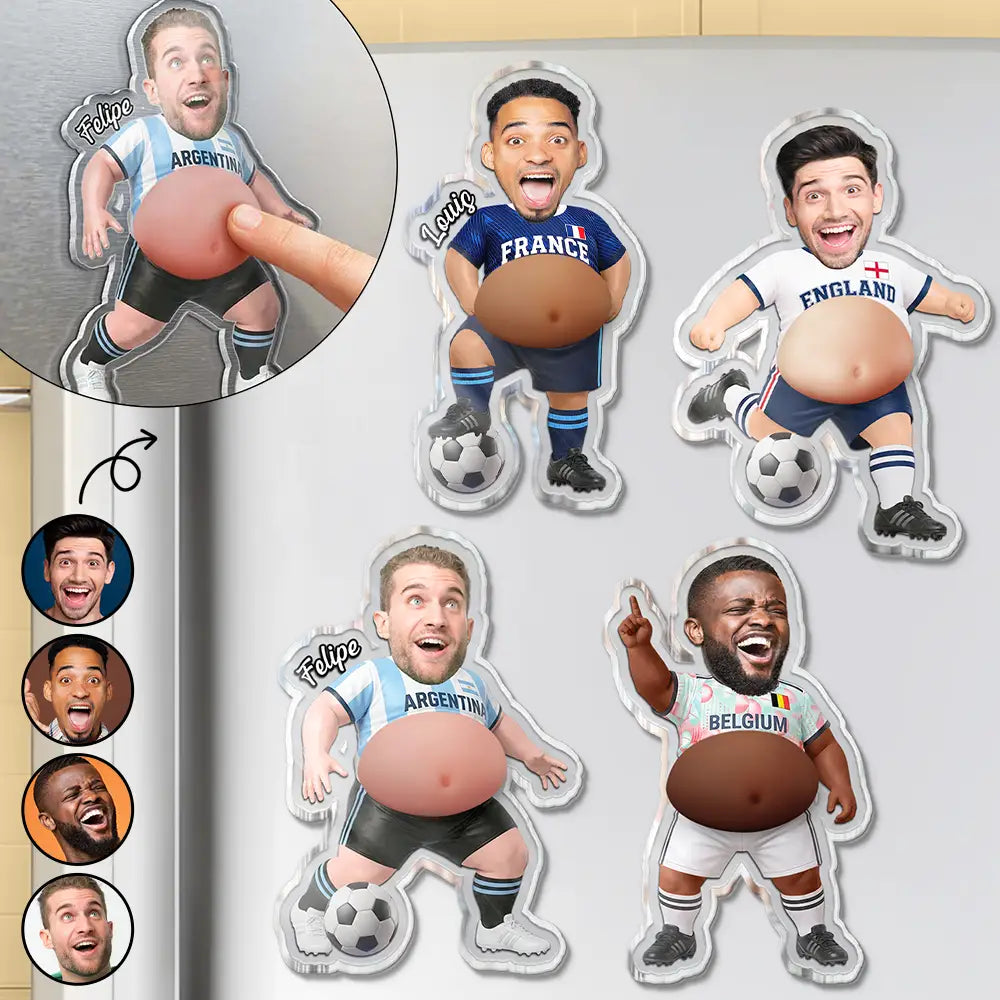 Custom Photo, Football (Soccer), Gift For Men, Gift For Yourself, Humorous, Summer Soccer Games, Cut-Face Photo - Custom Photo Funny Belly Score A Goal - Personalized Squishy Acrylic Fridge Magnet
