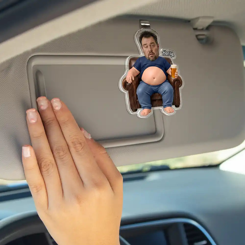 Gift For Father,Custom Photo,Humorous,Cut-Face Photo - Custom Photo Funny Dad Bod Belly - Personalized Custom Shaped Acrylic Car Visor Clip