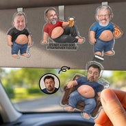 Gift For Father,Custom Photo,Humorous,Cut-Face Photo - Custom Photo Funny Dad Bod Belly - Personalized Custom Shaped Acrylic Car Visor Clip