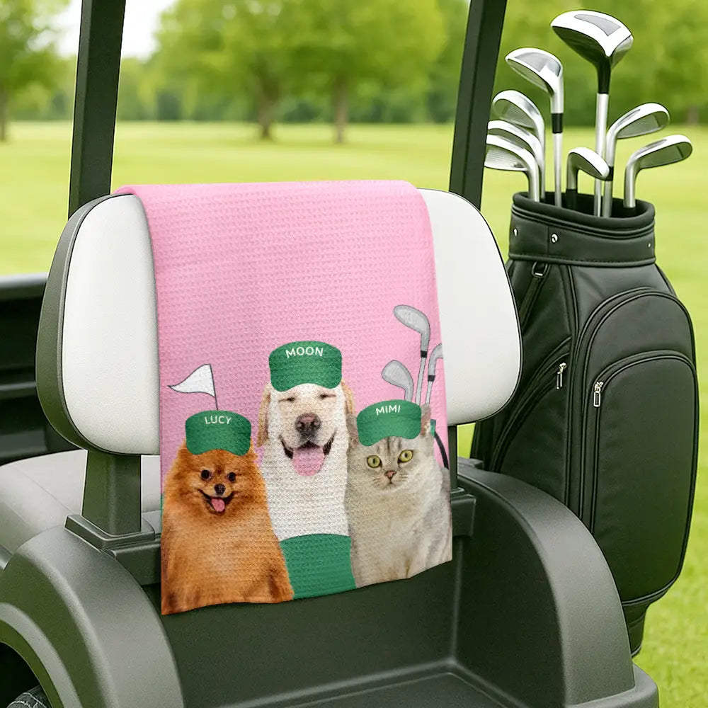 Happy, Golf, Gift For Men, Gift For Husband, Dog Lovers, Pet Lovers, Gift For Yourself - Custom Photo Funny Dog Cat - Personalized Golf Towel