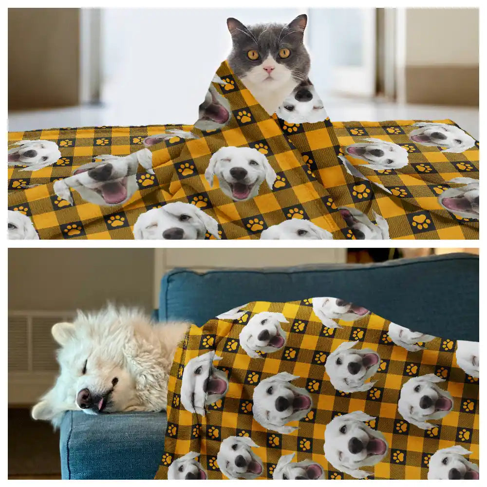 Pet Lovers, Pet Mom, Pet Dad, Happy, Custom Photo - Custom Photo Funny Dog Cat Pet Face - Personalized Pet Blanket