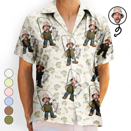 Custom Photo Funny Face Cut Fishing Man - Personalized Hawaiian Shirt