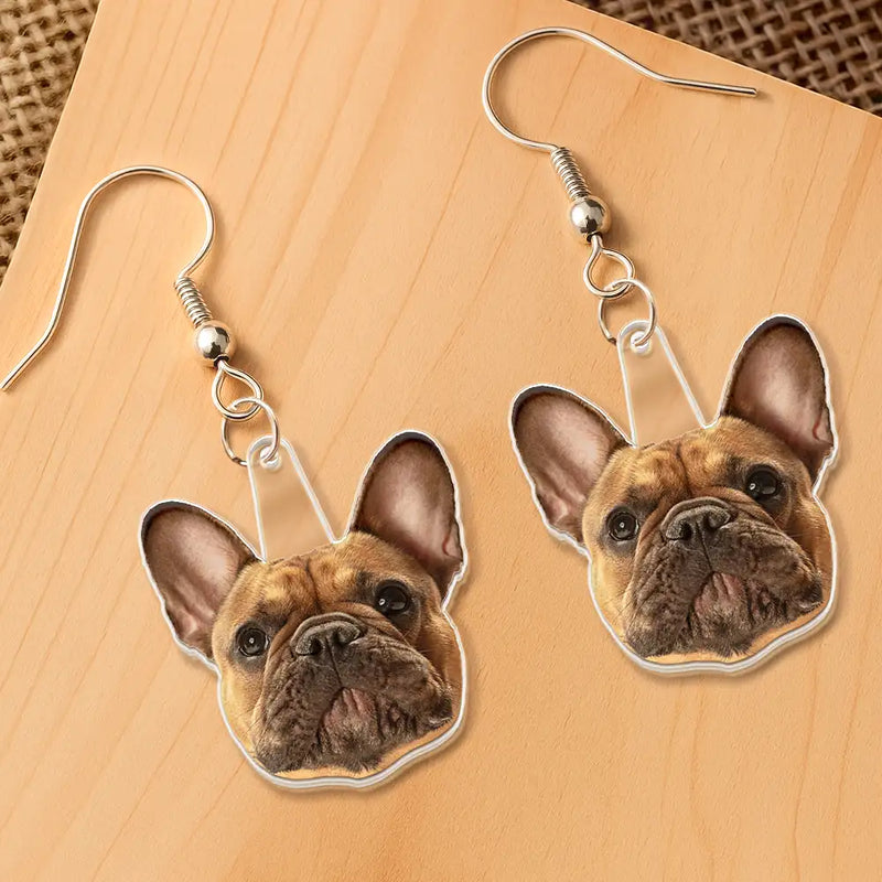 Gift For Yourself,Gift For Women,Happy - Custom Photo Funny Face Pet Kid Family - Personalized Acrylic Earrings