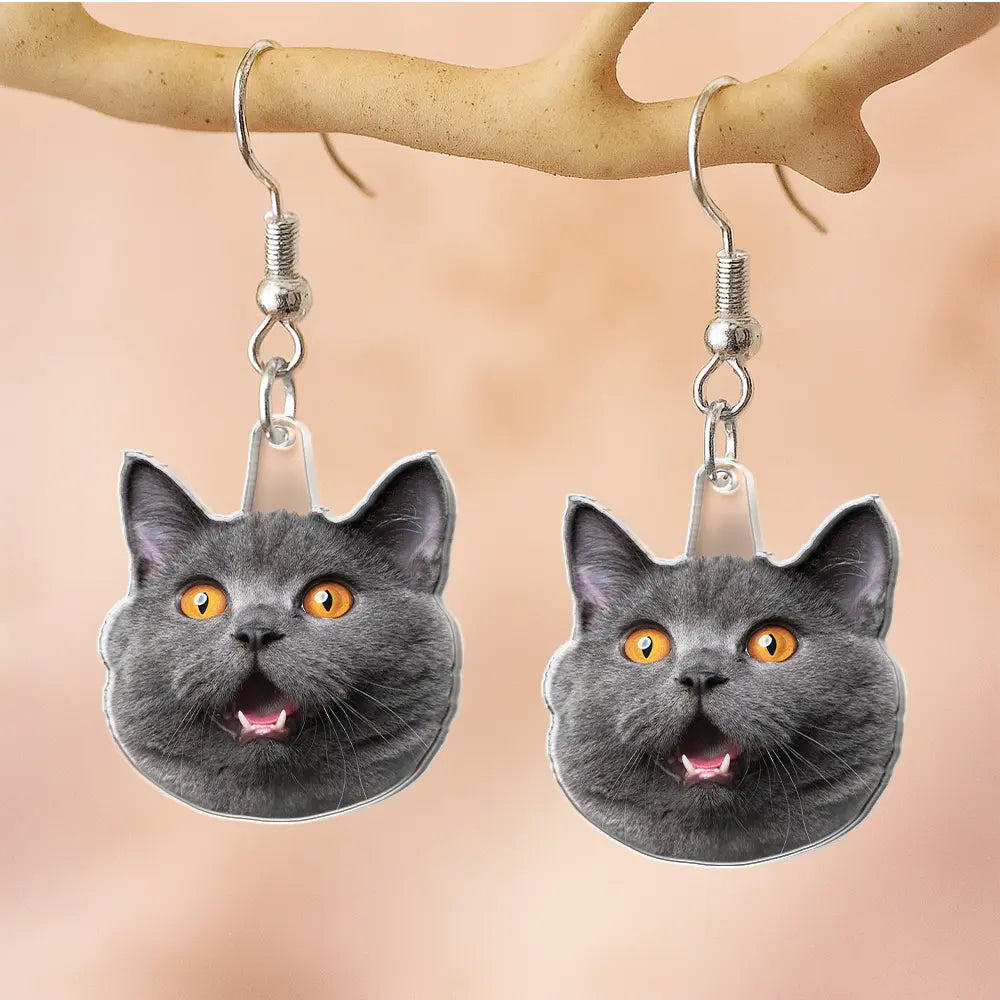 Gift For Yourself,Gift For Women,Happy - Custom Photo Funny Face Pet Kid Family - Personalized Acrylic Earrings