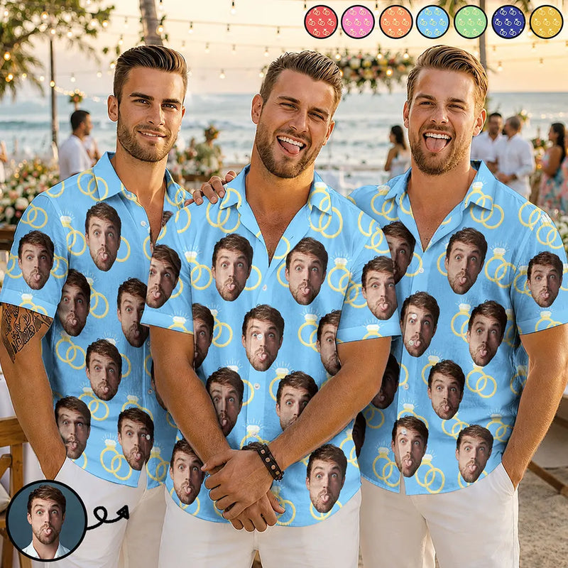 Top Market, Humorous, Gift For Men, Custom Photo, Gift For Yourself, Wedding, Cut-Face Photo - Custom Photo Funny Face Wedding Party - Personalized Hawaiian Shirt