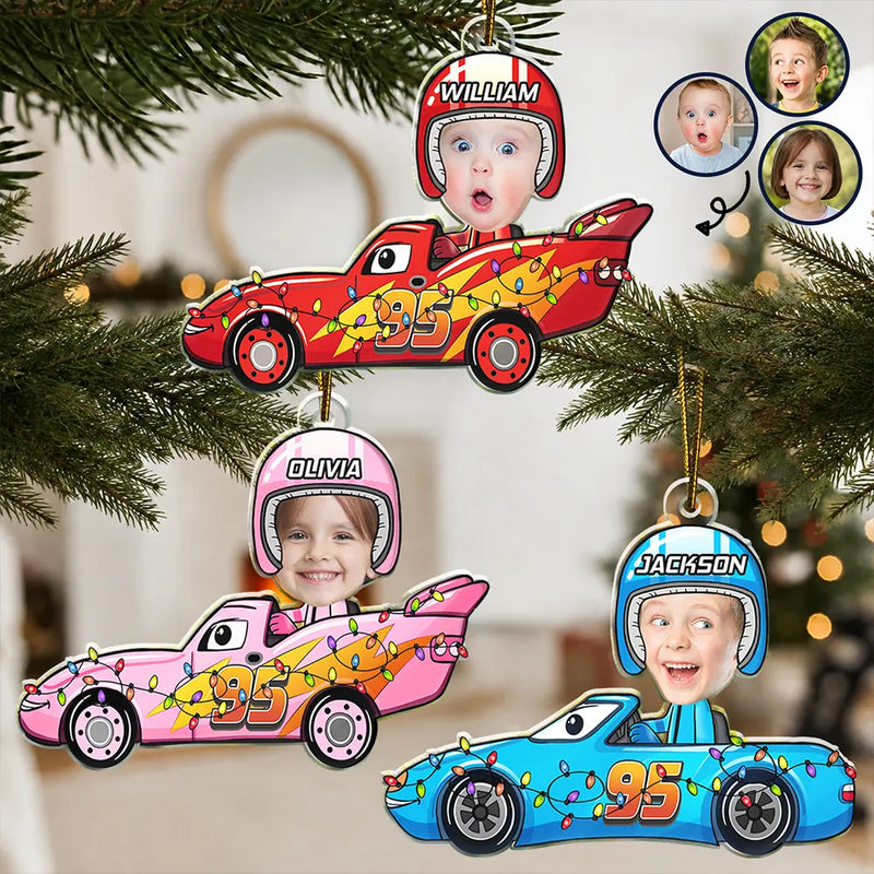 Top Market,Playful,Christmas,Custom Photo,Gift For Kids,Cut-Face Photo - Custom Photo Funny Kid Face Car Toys - Personalized Custom Shaped Acrylic Ornament
