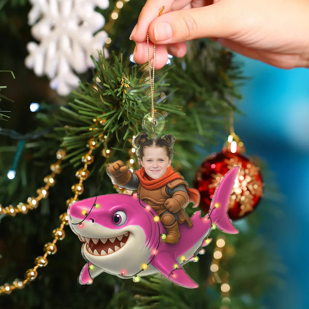 Gift For Kids,Gift For Grandkids,Photo Hobby Ornament,Custom Photo,Funny,Christmas - Custom Photo Funny Kid Face Shark - Personalized Acrylic Photo Ornament