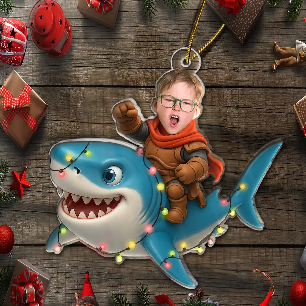 Gift For Kids,Gift For Grandkids,Photo Hobby Ornament,Custom Photo,Funny,Christmas - Custom Photo Funny Kid Face Shark - Personalized Acrylic Photo Ornament