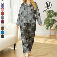 Dog Lovers,Pet Lovers,Cat Lovers,Cat Mom,Dog Mom,Pet Mom,Happy - Custom Photo Funny Pet Face Pattern Dog Cat - Personalized Satin Pajama Set