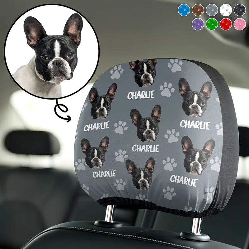 Pet Lovers,Custom Photo,Funny - Custom Photo Funny Pet Face Pattern Dog Cat Family - Personalized Car Headrest Covers