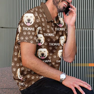 Cat Lovers,Pet Lovers,Dog Lovers,Dog Mom,Dog Dad,Cat Mom,Cat Dad,Happy - Custom Photo Funny Pet Face Pattern Dog Cat Family - Personalized Polo Shirt