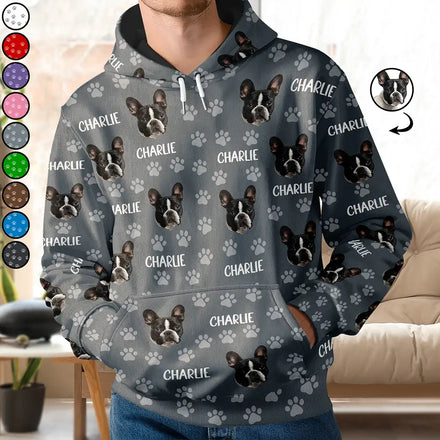 Custom Photo Funny Pet Face Pattern Dog Cat Family - Personalized Pullover Hoodie