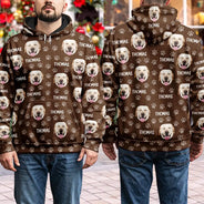 Cat Lovers,Pet Lovers,Dog Lovers,Dog Mom,Dog Dad,Cat Mom,Cat Dad,Happy - Custom Photo Funny Pet Face Pattern Dog Cat Family - Personalized Pullover Hoodie