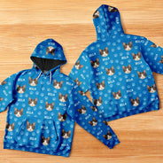 Cat Lovers,Pet Lovers,Dog Lovers,Dog Mom,Dog Dad,Cat Mom,Cat Dad,Happy - Custom Photo Funny Pet Face Pattern Dog Cat Family - Personalized Pullover Hoodie