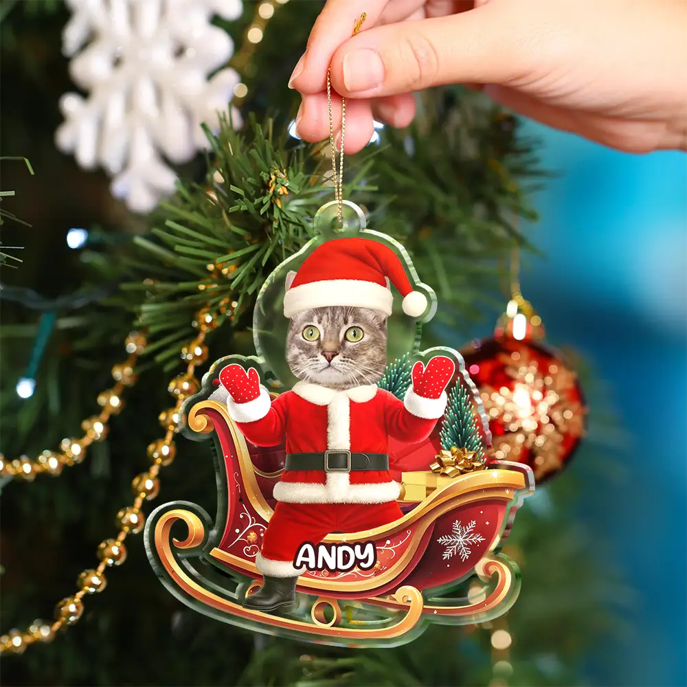 Pet Lovers,Christmas,Funny,Custom Photo - Custom Photo Funny Santa Face - Personalized Custom Shaped Acrylic Ornament