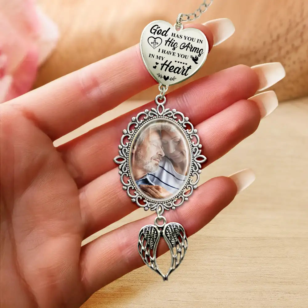 Sad, Memorial, Graduation, Gift For Yourself, Christian - Custom Photo God Has You In His Arms I Have You In My Heart - Personalized Graduation Tassel Charm