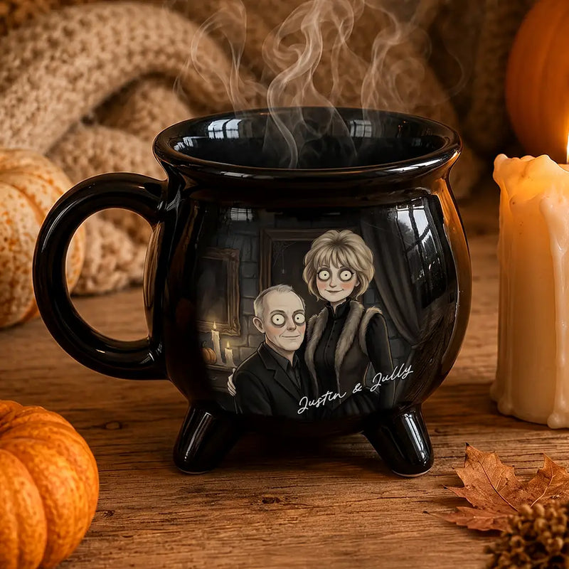 Adorable,Art Design,Halloween,Family,Photo - Gothic Portrait Art - Custom Photo Gothic Portrait Art - Personalized Cauldron Mug