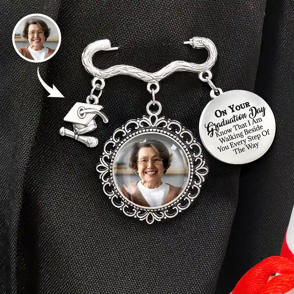 Graduation, Gift For Yourself, Custom Photo, Memorial, Sad - Custom Photo Graduation Walking Beside You Memorial - Personalized Graduation Tassel Pin