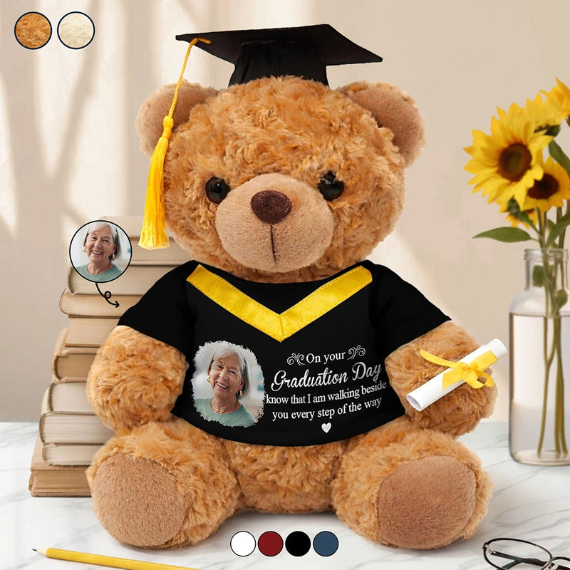 Memorial,Sad,Parents,Gift For Grandparents,Gift For Daughter,Gift For Son,Graduation - Custom Photo Graduation Walking Beside You Memorial - Personalized Teddy Bear