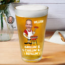 Funny,Gift For Husband,Gift For Grandpa,Gift For Father,Grilling,Cooking - Custom Photo Grillin' Chillin' Refillin' - Personalized Beer Glass