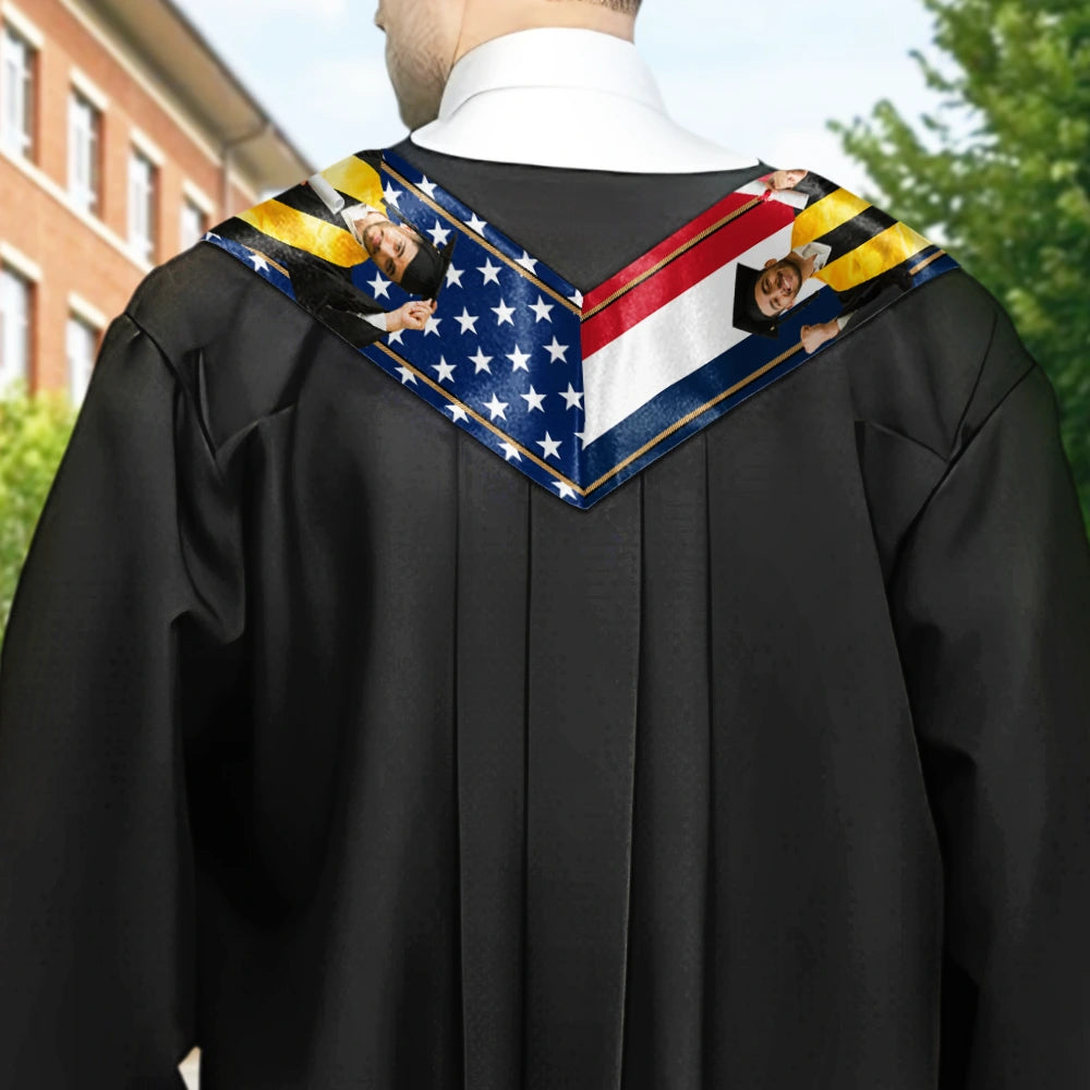 Graduation,Gift For Daughter,Dad - Daughters (Adult),Mom - Daughters (Adult),Happy,Dad - Sons,Gift For Son,Mom - Sons - Custom Photo Half and Half Flag Graduation - Personalized Stoles