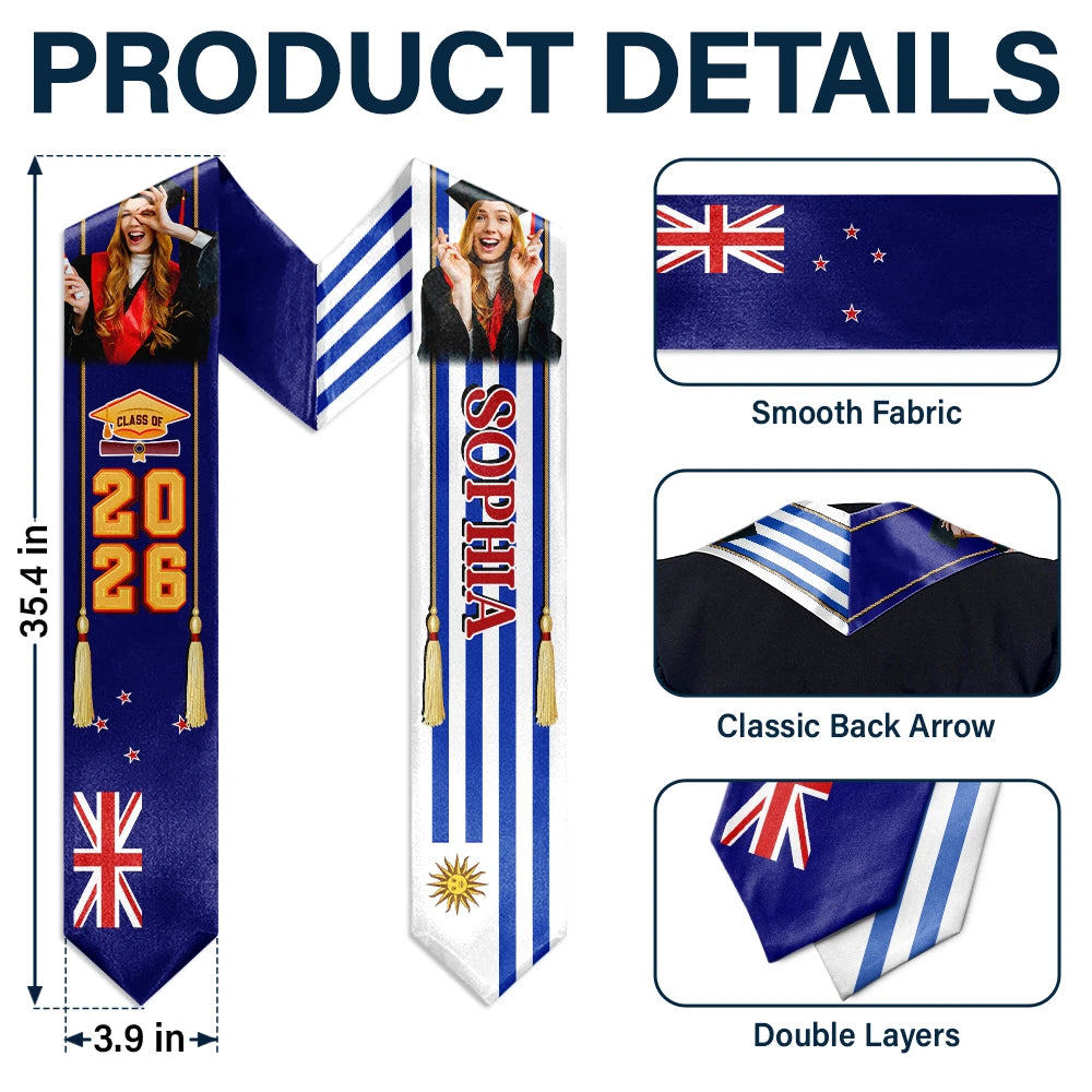 Graduation,Gift For Daughter,Dad - Daughters (Adult),Mom - Daughters (Adult),Happy,Dad - Sons,Gift For Son,Mom - Sons - Custom Photo Half and Half Flag Graduation - Personalized Stoles