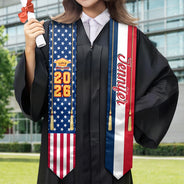 Graduation,Gift For Daughter,Dad - Daughters (Adult),Mom - Daughters (Adult),Happy,Dad - Sons,Gift For Son,Mom - Sons - Custom Photo Half and Half Flag Graduation - Personalized Stoles