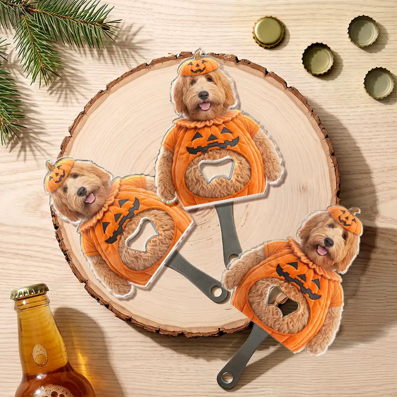 Art Design,Humorous,Halloween,Pet Lovers,Photo - Pet Belly Halloween Costume - Custom Photo Halloween Costume Pet Dog Cat Vampire Mummy Ghost - Personalized Custom Shaped Bottle Opener