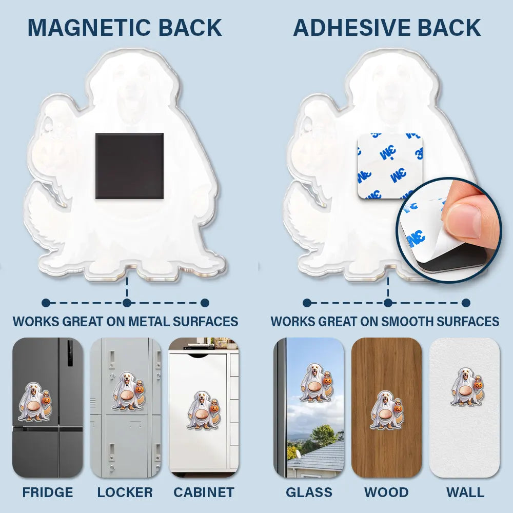 Art Design,Humorous,Halloween,Pet Lovers,Photo - Pet Belly Halloween Costume - Custom Photo Halloween Costume Pet Dog Cat Vampire Mummy Ghost - Personalized Squishy Acrylic Fridge Magnet