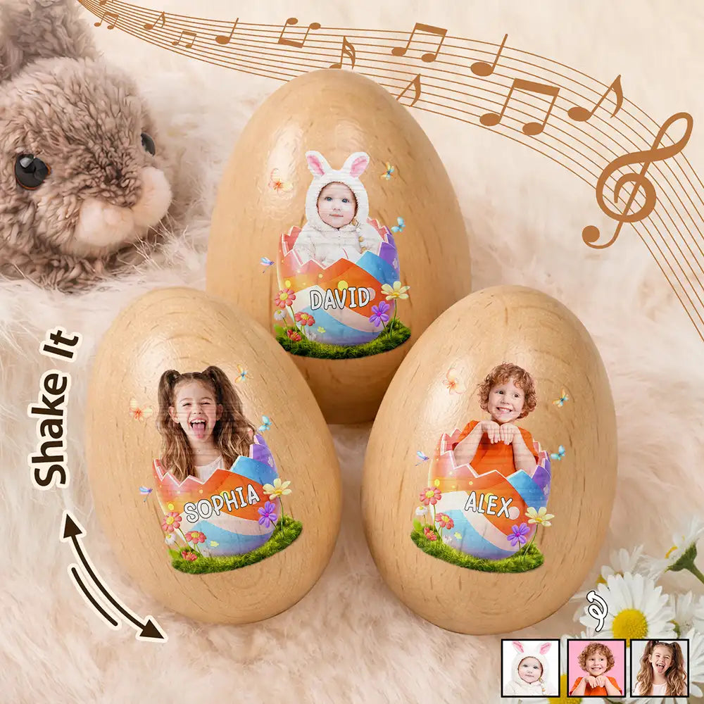Custom Photo Hatching Easter Egg - Personalized Musical Wooden Easter Egg Shaker