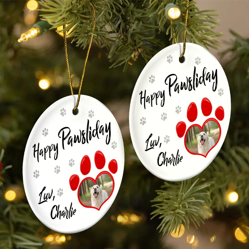 Funny,Custom Photo,Pet Lovers,Pet Mom,Pet Dad,Christmas - Custom Photo Have Yourself A Furry - Personalized Circle Ceramic Ornament
