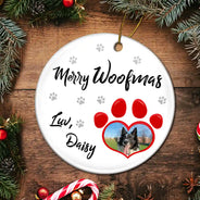 Funny,Custom Photo,Pet Lovers,Pet Mom,Pet Dad,Christmas - Custom Photo Have Yourself A Furry - Personalized Circle Ceramic Ornament