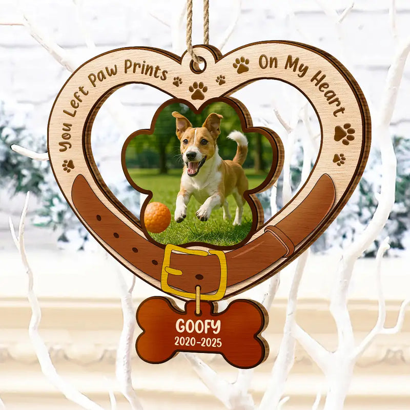 Christmas,Dog Lovers,Memorial,Sad - Custom Photo Heart-Shaped Dog Collar Keepsake - Personalized Custom Shaped Wooden Ornament