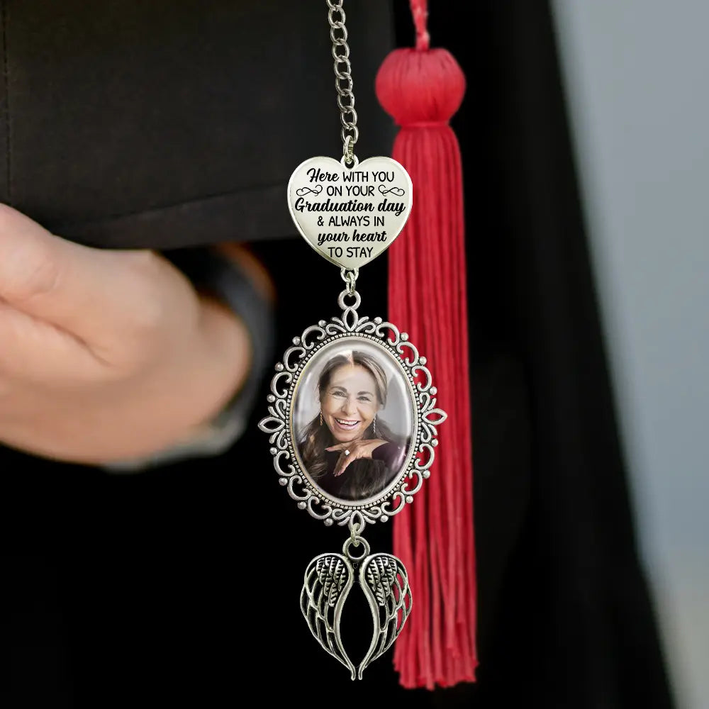 Graduation,Gift For Yourself,Custom Photo,Memorial,Sad - Custom Photo Here With You - Personalized Graduation Tassel Charm